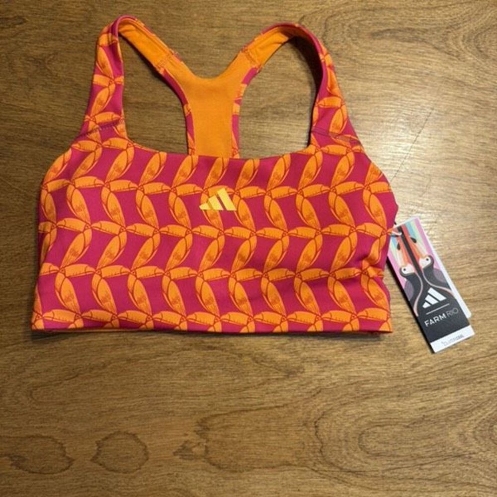 NWT Adidas x Farm Rio Women's Toucan Pattern Sports Bra Orange Pink Size Small